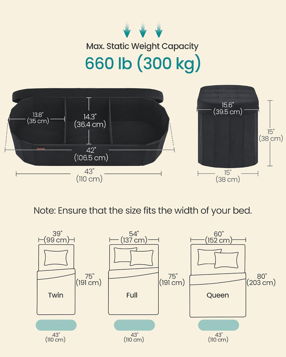 SONGMICS Mazie Collection - Folding Ottoman with Storage, Oval Storage Ottoma...