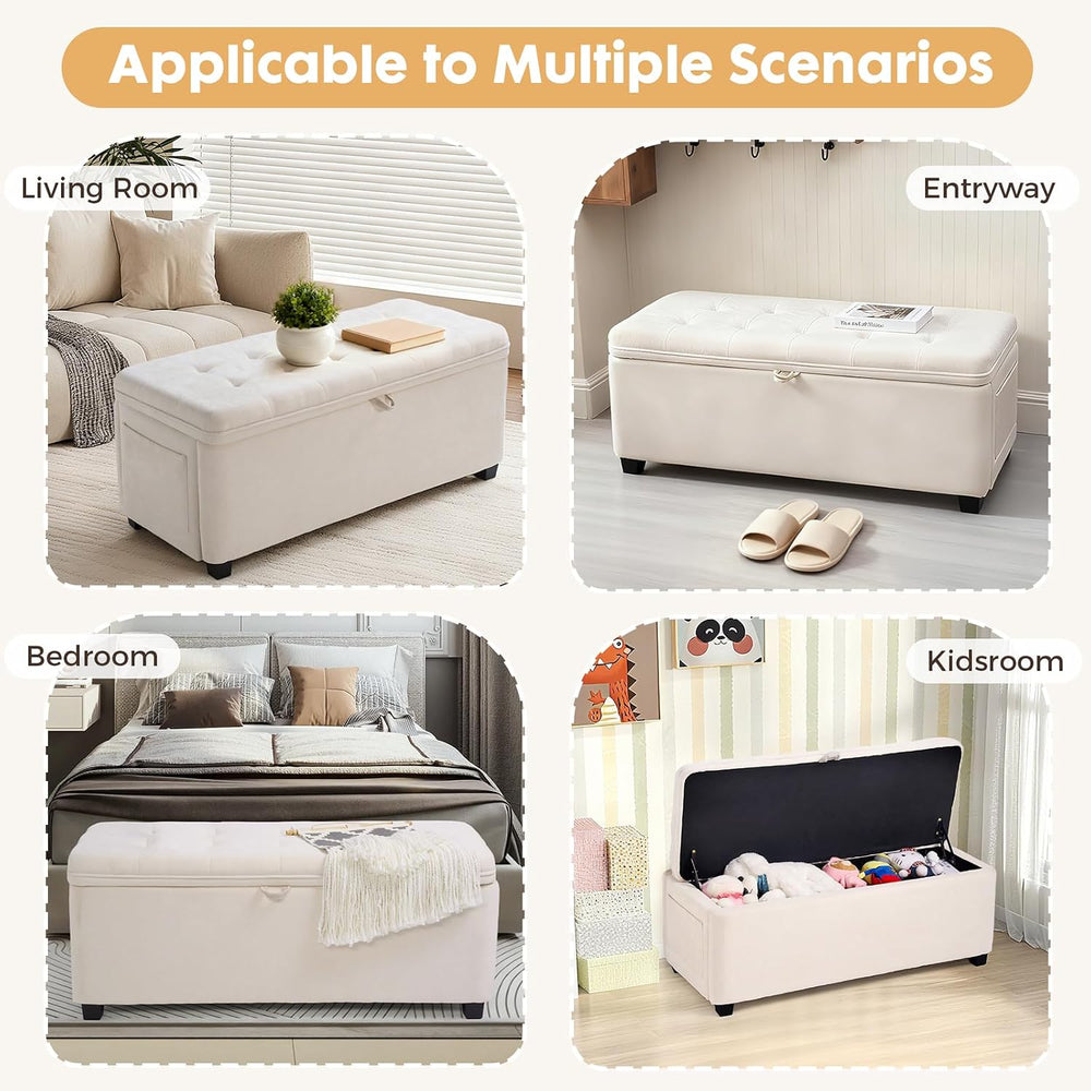 45" Storage Ottoman Bench, Tufted Ottoman with Storage for Living Room, ...