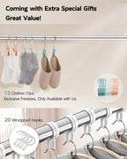 Vikaqi Clothes Drying Rack 95 Inches Folding Outdoor Indoor, Drying Rack Clothing Collapsible, Foldable Laundry Drying Rack, Heavy Duty Stainless Steel Clothesline, 20 Hooks 12 Clips
