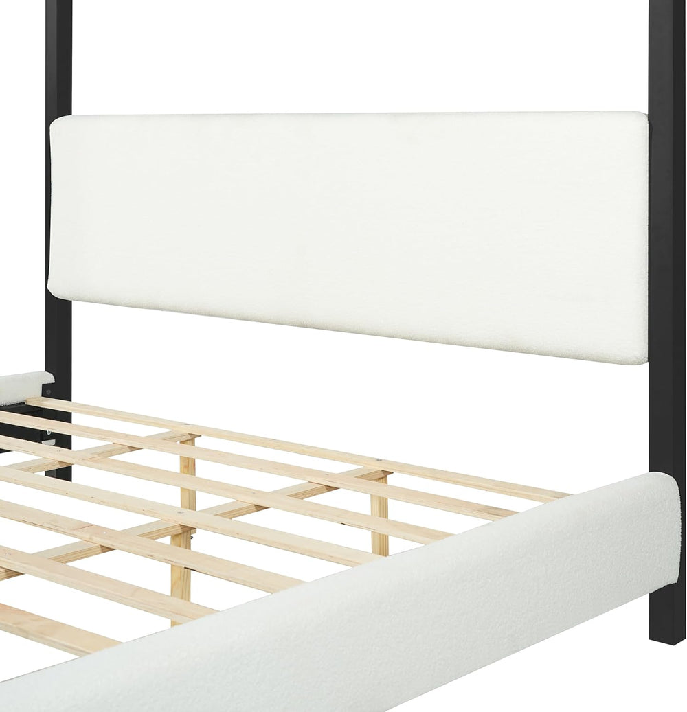 LUMISOL Queen Size Metal Canopy Bed with Upholstered Headboard, Modern Black ...