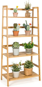 Giantex Ladder Shelf, 4 Tier Bamboo Ladder Bookshelf, 48’’ Tall Freestanding Bookcase Storage Rack Plant Stand for Living Room, Balcony, Office, Bedroom, Farmhouse Wooden Ladder Bookshelf, Natural