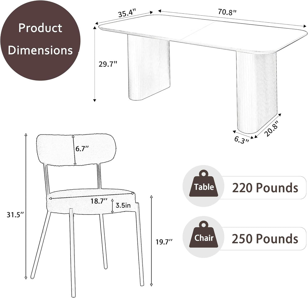 RGZ Modern Oval Dining Table Set for 4,71" Faux Marble Kitchen Table wit...