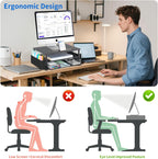 AUPSEN Wood Computer Monitor Stand Riser, 2-Tier Black Desk Organizer with Drawer, Pen Storage & Phone Holder ，Office Desk Accessories Desktop Organizer for Office Supplies