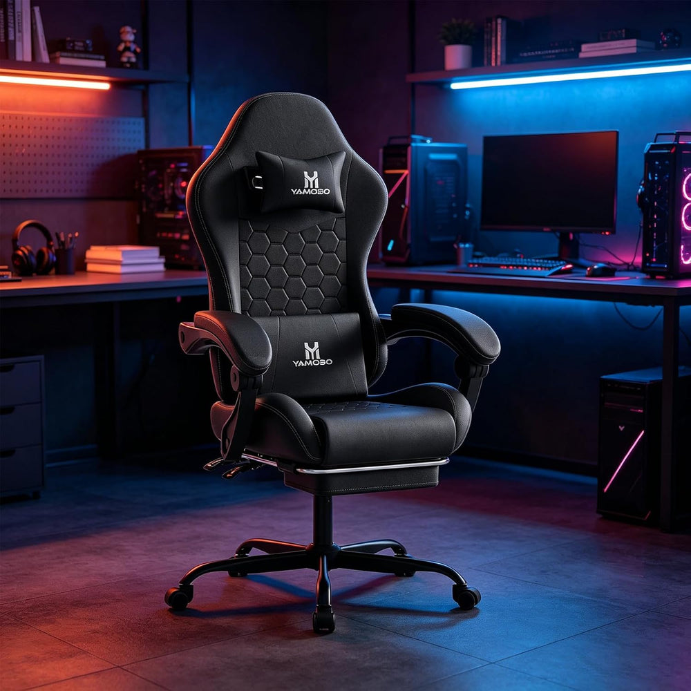 Gaming Chair, Computer Office Chair with Footrest, Adjustable Height & Ba...