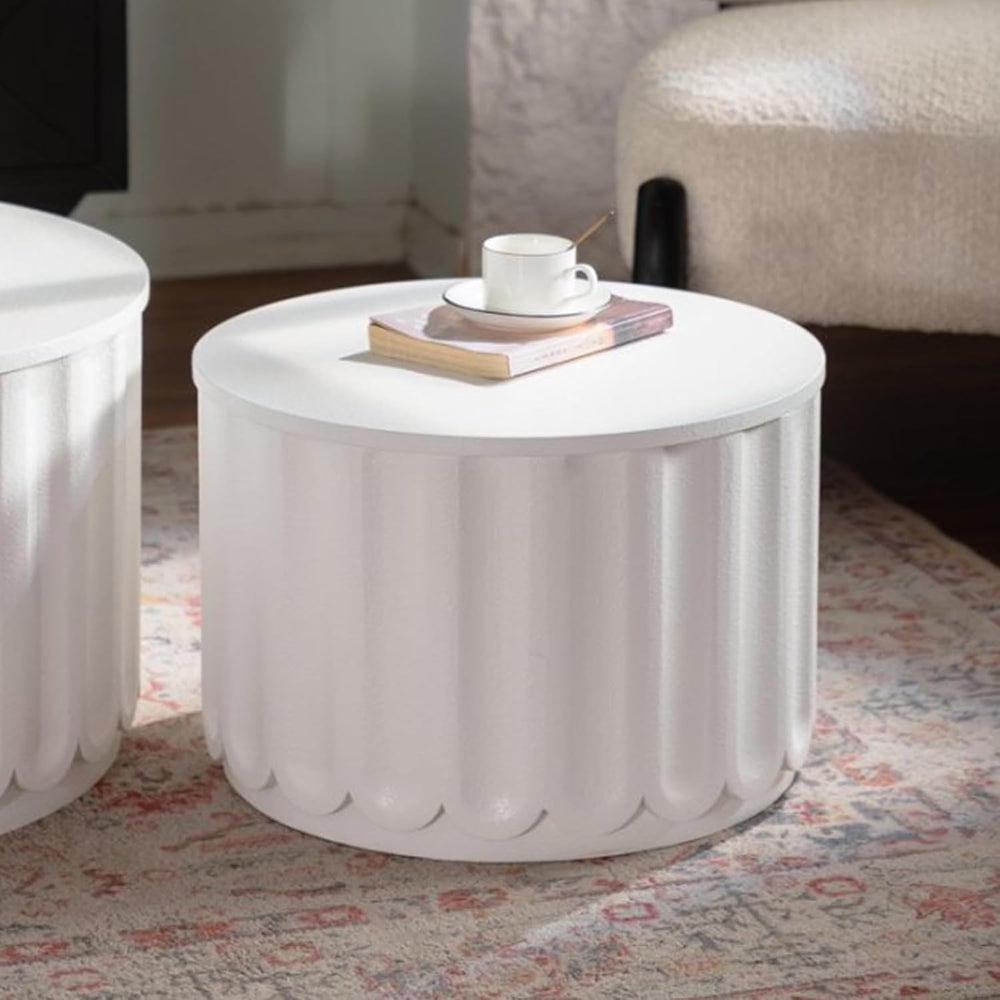 White Round Storage Table Set of 2 with Lift-Off Lid, Nesting End Table with ...