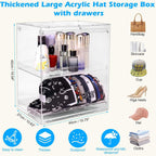 Acrylic Hat Organizer for Baseball Caps, Stackable Clear Sliding Tray & Door Panel Hat Holder Box , Large Cap Holder Organizer with Sliding Tray, Hat Racks Can Hold 30 Caps 16.6" H x 10.7" W x 15.8" D