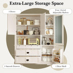 Spaco 78.3" Kitchen Pantry Cabinet with Hutch,Freestanding Food Storage Cabinet with 3 Drawers and 3 Adjustable Shelves,Versatile Buffet Sideboard for Kitchen,Dining Room. (White)