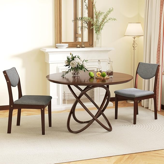 GOFLAME Wood Dining Chairs Set of 4, Linen Fabric Upholstered Kitchen Side Chairs with Padded Seat & Back, Rubber Wood Legs, Farmhouse Armless Dining Room Chairs for Living Room Restaurant