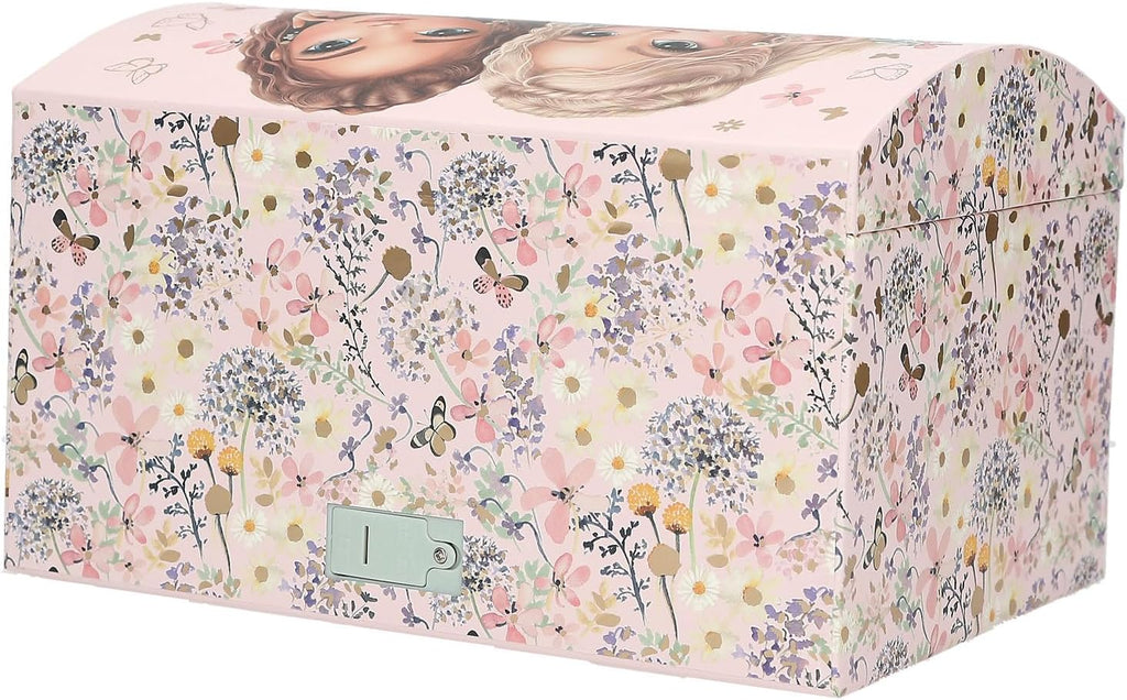 Depesche TOPModel Summer Feeling 13579 Large Jewellery Box in Pink with Model Motif and Floral Details, Jewellery Box with Code, Sound and Mirror