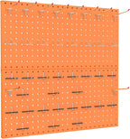 TORACK Metal Pegboard Wall Organizer 24" x 24" or 12" x 48", 70 PCS Tools Storage Pegboard for Garage, Modular Pegboard, Tool Organizer Board with Peg Board Hooks(Orange)