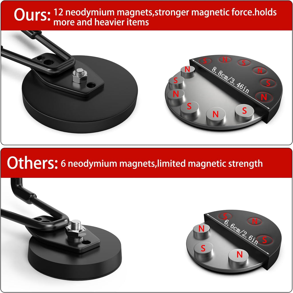 3-H Magnetic Wave Hooks Heavy Duty 2 Pack, Large Magnet Garage Hooks Heavy Duty and Strong Utility Magnetic Tool Holde for Hanging and organizing Garden Power Tool (Black