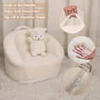 Mini Toddler Chair Comfy - 17.3'' Compact Kids Couch with Carry Handle, Soft Teddy Plush Toddle Chair, Washable Cover & Sturdy Design for Nursery & Playroom - White