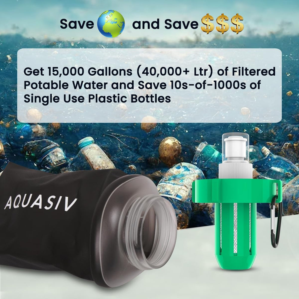 Gravity Water Filter Kit - HFM Carbon & Pre Filter, Portable Squeeze Pouc...