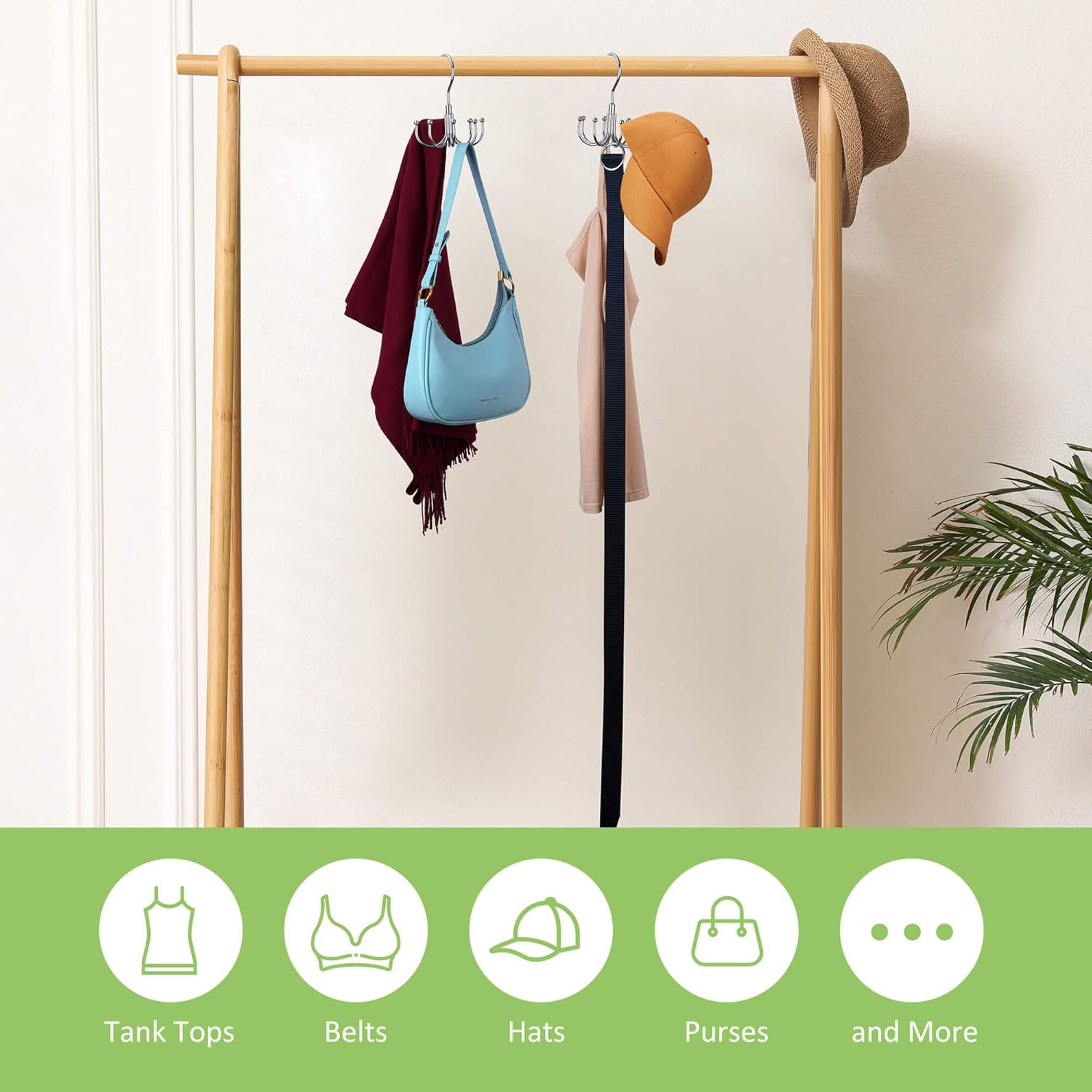 Belt Hanger, Rotatable Belt Organizer for Closet, Accessories Rack, Space Saving Hanging Holder Storage Hook for Belt, Tie, Scarf, Purse, Bra, Tank Top, Silver