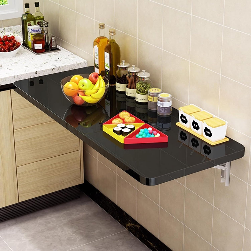 Wall Mounted Folding Wood Table, Folding Table with Heavy Duty Metal for Laundry Collapsible Shelf Brackets, Wall Mounted Desk Fold Down for Small Spaces Black 80 * 40cm/31.5”*15.7”