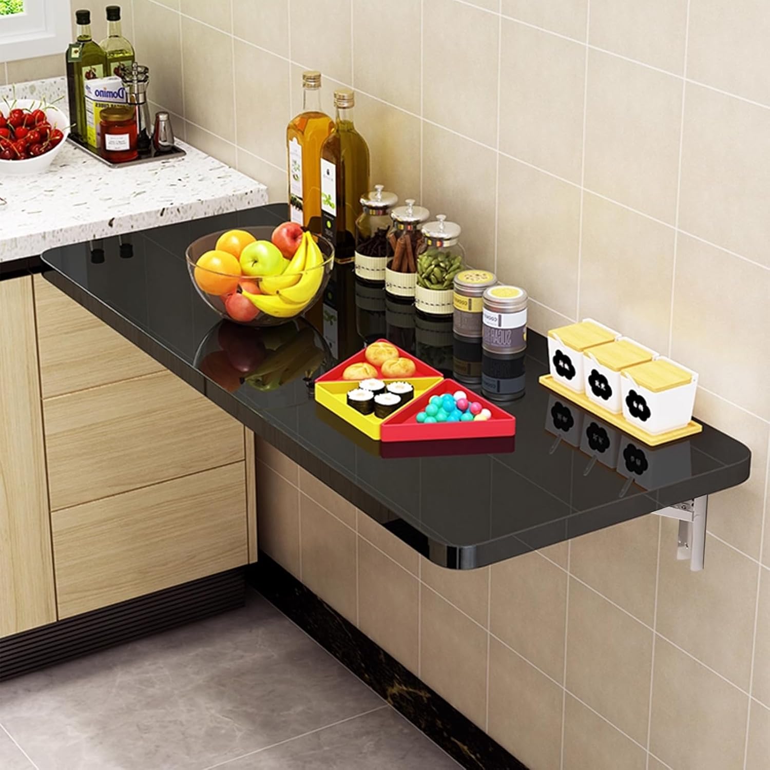 Wall Mounted Folding Wood Table, Folding Table with Heavy Duty Metal for Laundry Collapsible Shelf Brackets, Wall Mounted Desk Fold Down for Small Spaces Black 100 * 50cm/39.3”*19.7”