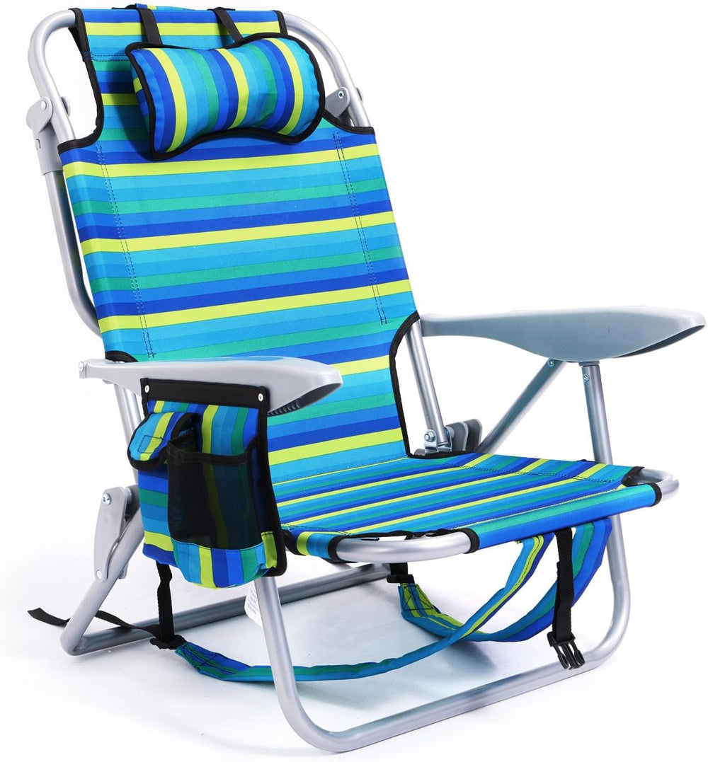 Portable Beach Chair for Adults, Outdoor Camping Chair Lay Flat Folding Backp...
