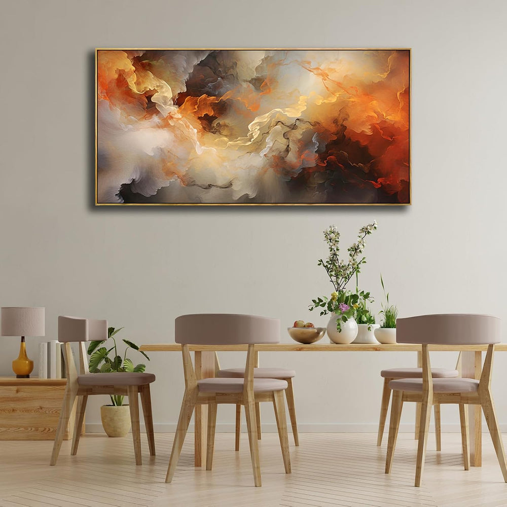 VHMING Abstract Wall Art Framed Ready to Hang Home Decor Orange White Artwork...