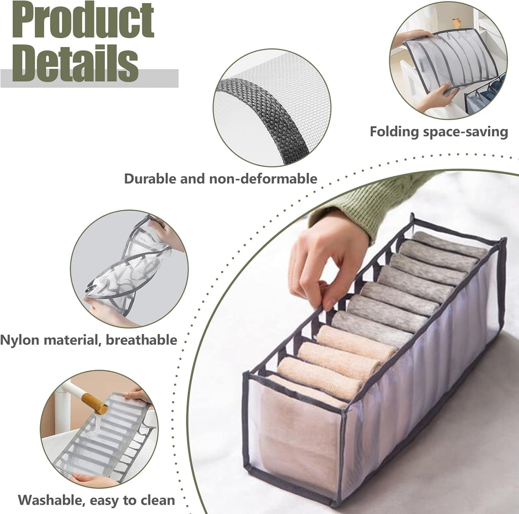 TOOVREN Sock Drawer Organizer 3 Pack, Mesh Foldable Cabinet Closet Organizers and Storage Boxes for Storing Underwear, Ties, Panties