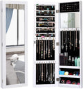 Giantex Wall Mounted Jewelry Cabinet with Full Length Mirror, Over The Door Jewelry Armoire Organizer with Large Storage, Makeup Mirror & Velvet Lining (White)