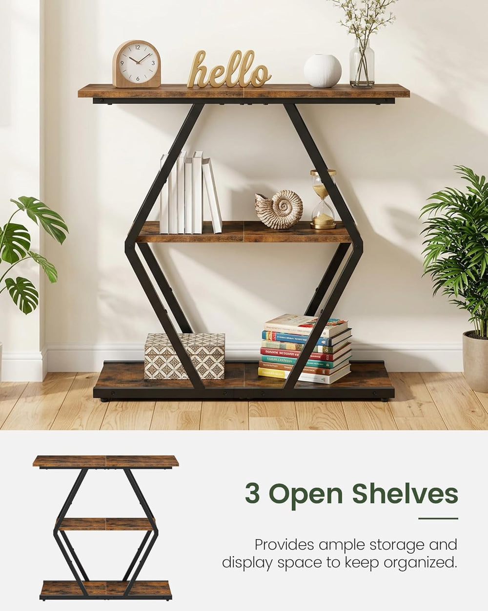 CHOEZON 3-Tier Console Table, Entryway Table, Sofa Table with Open Shelves, D...