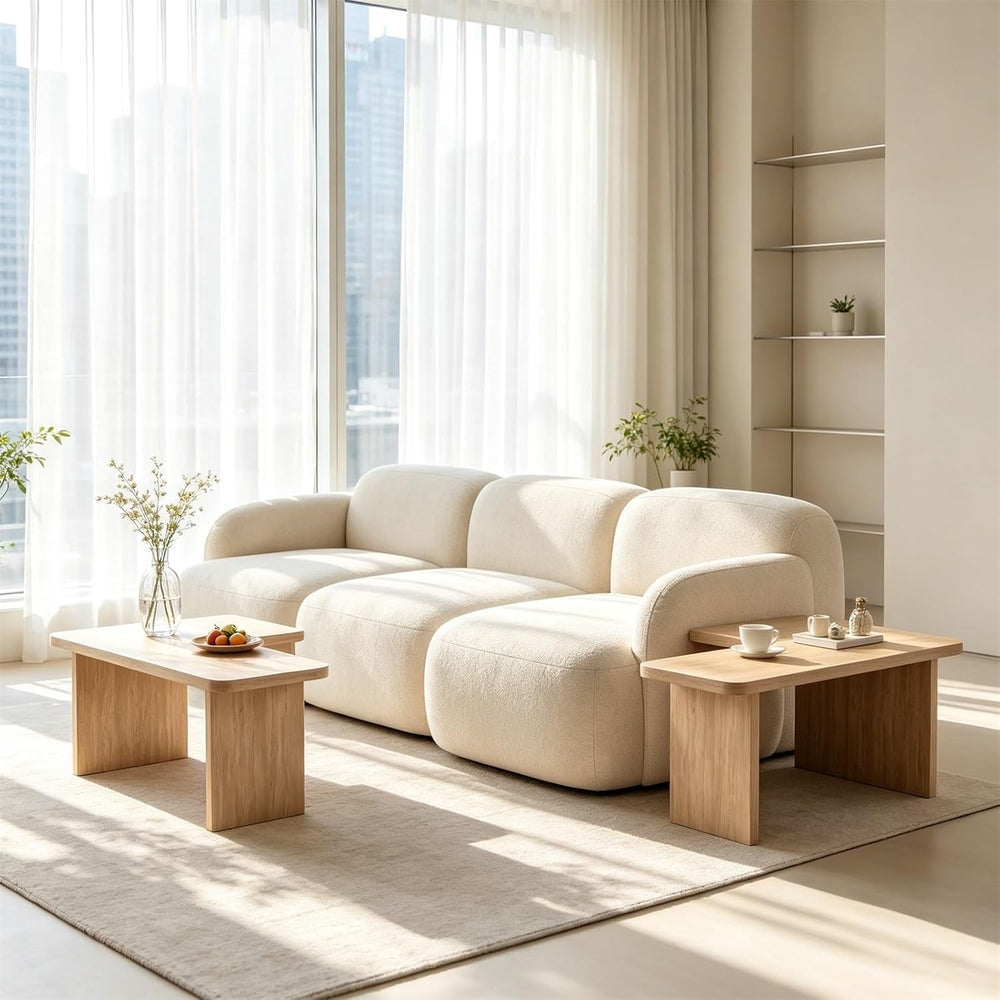 Nesting Modular Square Table Set, 2Pcs Living Room Furniture | Warm cream bei...