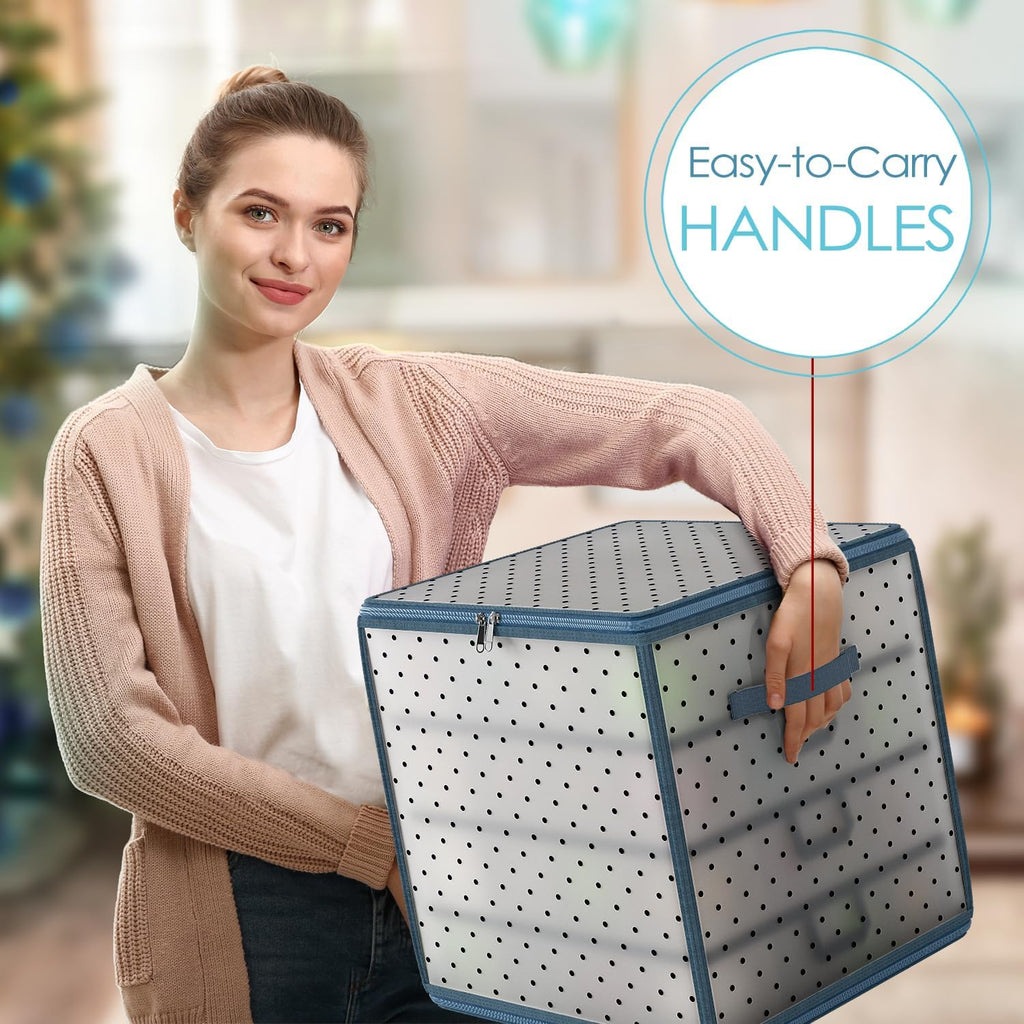 Hearth & Harbor Christmas Ornament Storage Box With 4 Inner Tray Dividers - Plastic Ornament Storage Container For 64 Holiday Ornaments or Decorations