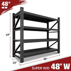 48" W Storage Shelves, 3000LBS Garage Shelving Heavy Duty Metal Adjustable Garage Shelves, Shelving Units Industrial Shelving for Warehouse, 48" W x 24" D x 69" H, Black