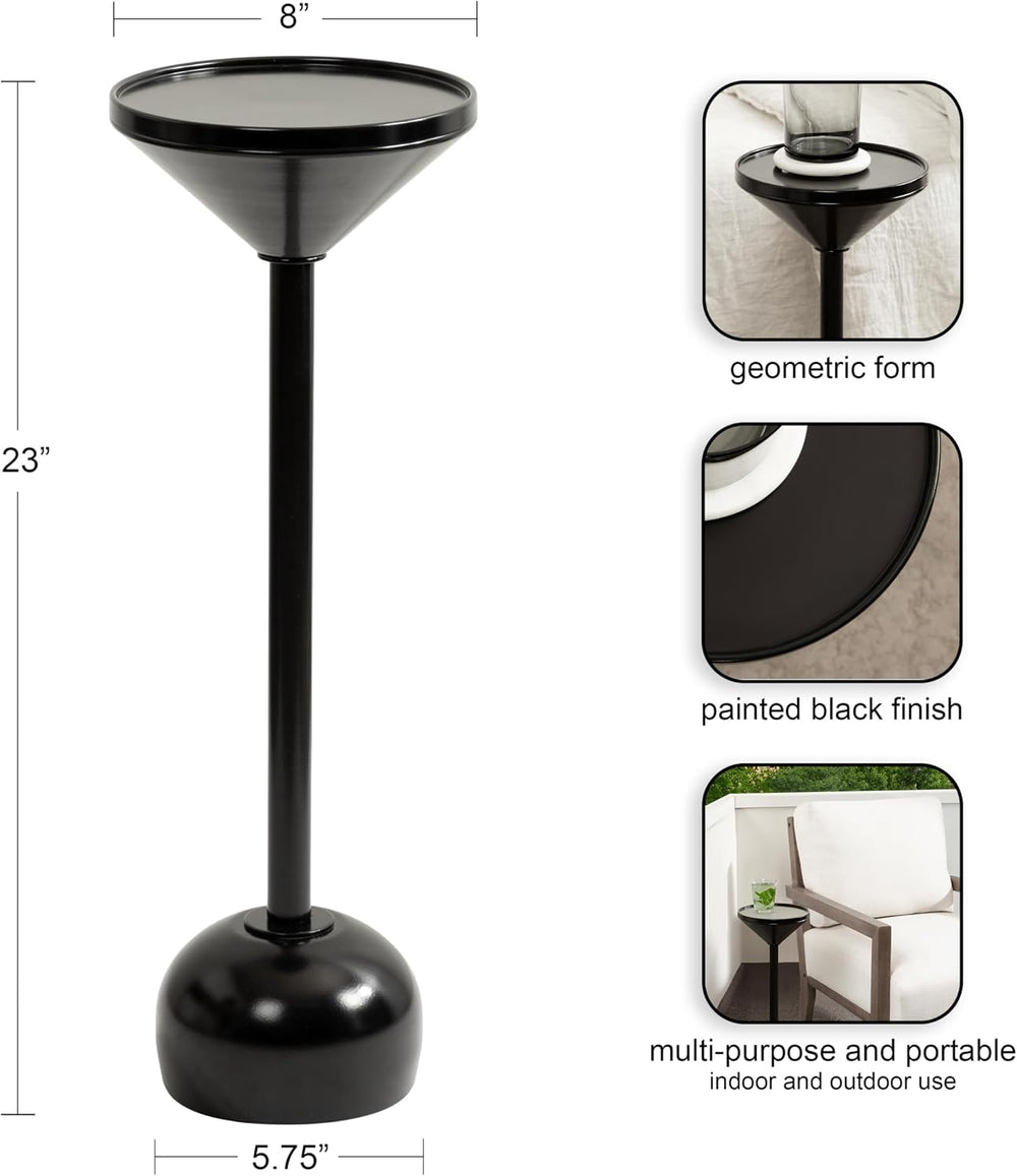 Kate and Laurel Frisk Modern Round Metal Drink Table, 8 x 8 x 23, Black, Meta...