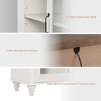 WAMPAT TV Stand for 75 Inch TV, Wood TV Cabinet Entertainment Center Television Stands for Living Room, 2-in-1 Sideboard Buffet Cabinet with Glass Door & Drawer for Kitchen, Off White