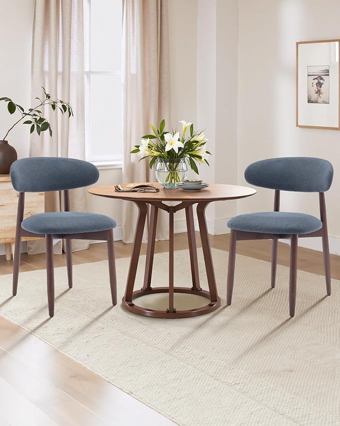 Dining Room Chairs Set of 4, Upholstered Farmhouse Dining Chairs, Modern Fabric Kitchen Chairs with Solid Wood Leg,Blue