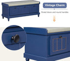 Merax Classic Storage Bench with Cushioned Seat and Three Drawers for Entryway & Living Room & Bedroom, Navy Blue