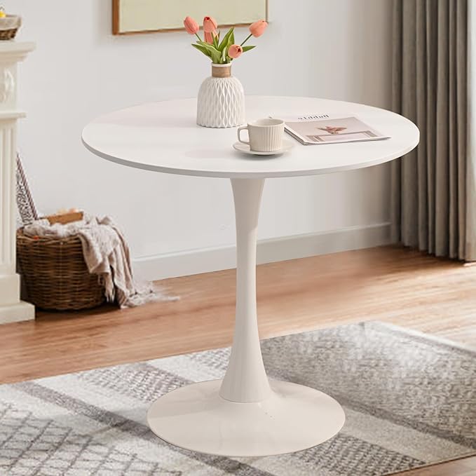 3-Piece 31.5" Round Dining Table Set for 2 with Upholstered Chairs – Space-Saving Modern Small Kitchen Cafe Bistro Set(T-Back Orange Linen Chair)