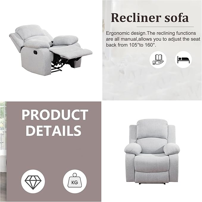 Oversized Recliner Chair, Leather Power Electric Recliners with Home Theater Seating, Single Recliner Sofa Breathable Living Room Chairs for Adults Reading Gaming, Grey White