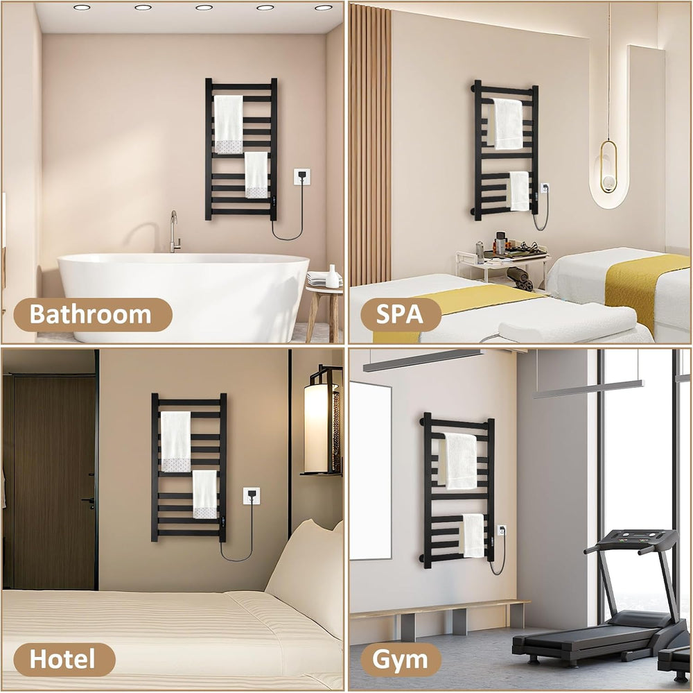 Heated Towel Rack Timer & Multi-Level Temp Adjustment Black