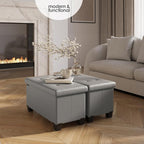 STORAGEBUD Storage Ottoman Bench with Bins, 30-in Storage Bench for Bedroom End of Bed, Folding Foot Rest Ottoman for Living Room Max 660lbs, Faux Leather Ottomans, Light Grey