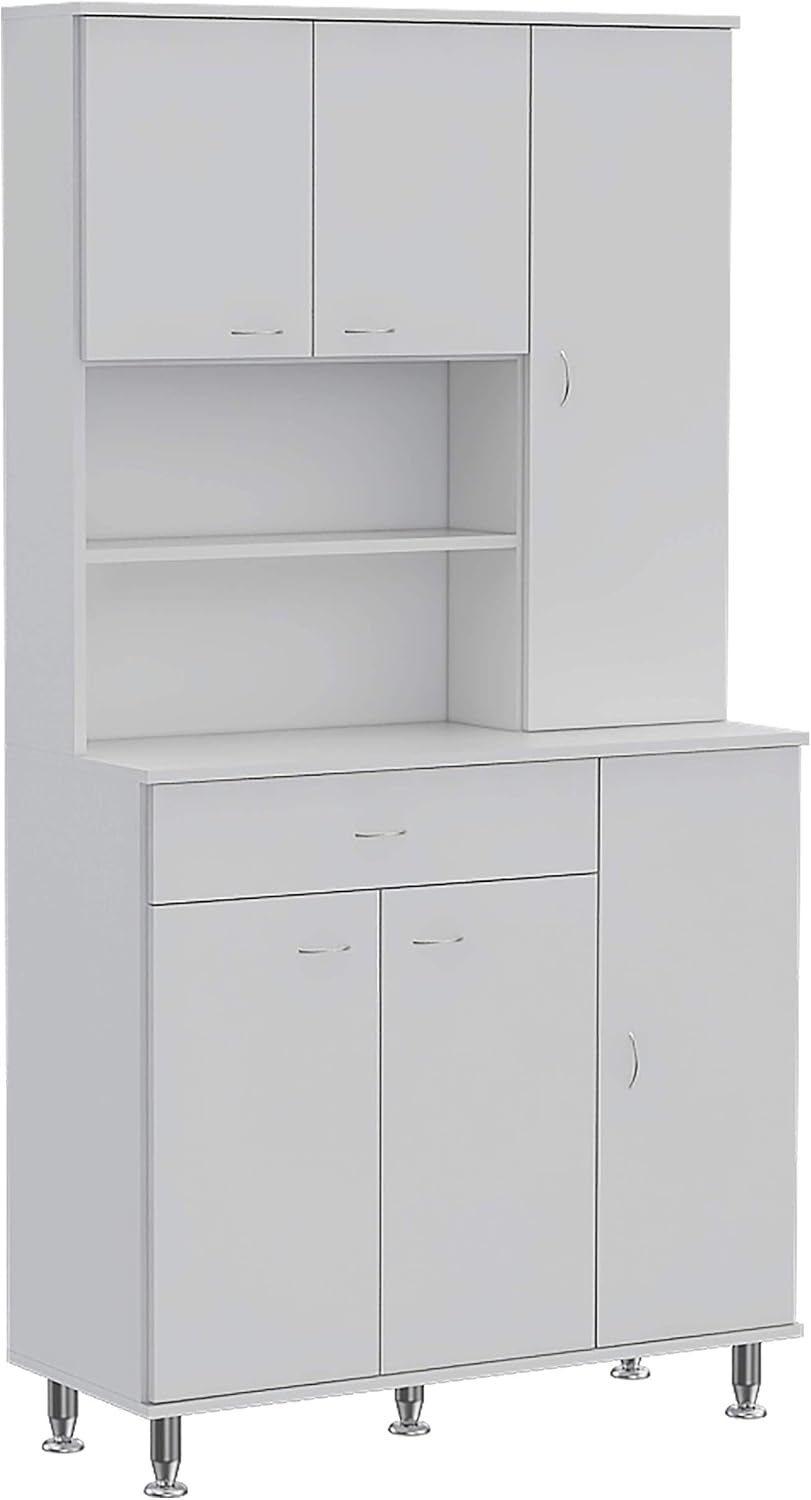 90 Kitchen Pantry, One Drawer, Multiple Cabinets, Two Open Shelvess -White