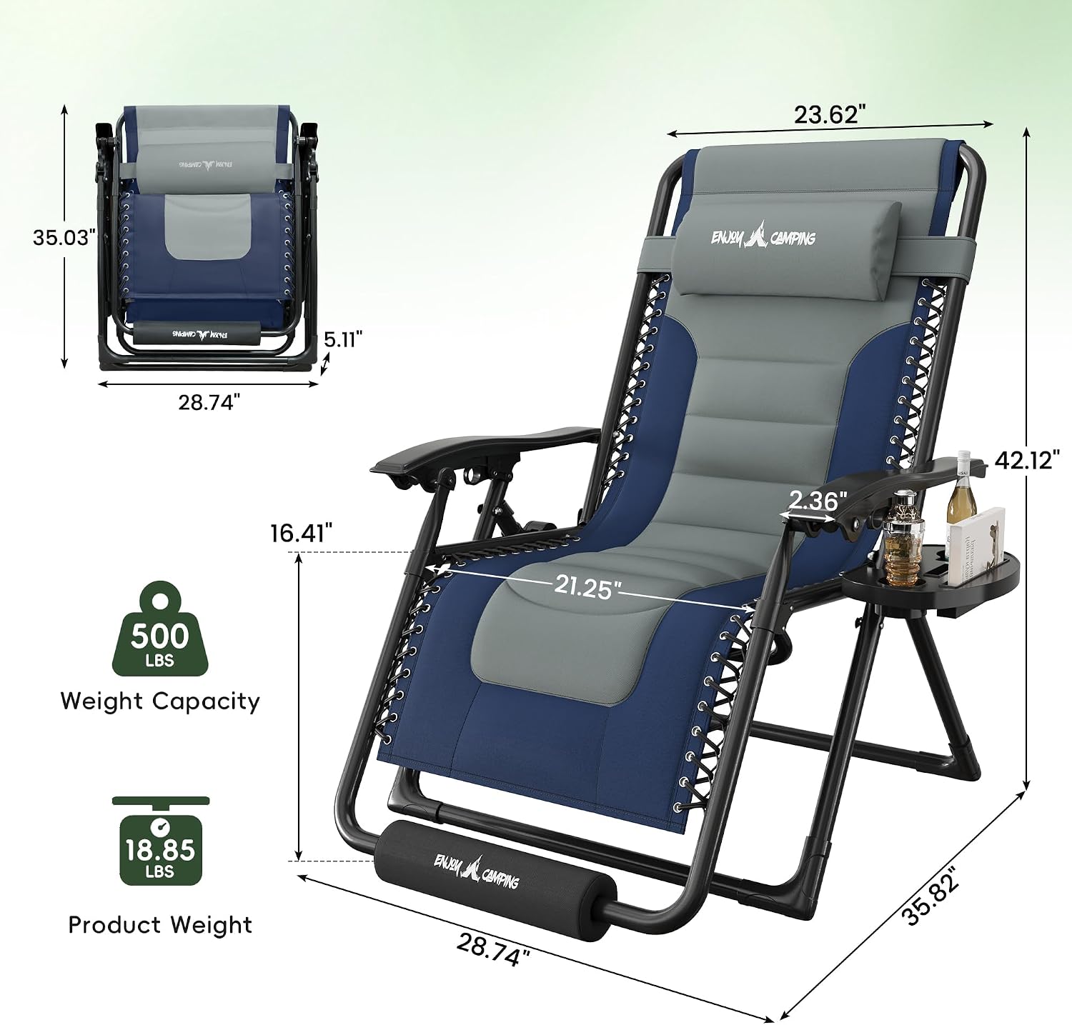Amopatio XL Padded Zero Gravity Chairs Foldable Zero Gravity Lounge Chair Outdoor Portable Reclining Chair with Removable Cup Holder/Headrest/Footrest