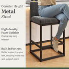 Barstools Set of 4 Grey Metal Bar Stools Modern Bar Chairs Pu Leather for Kitchen Island Counter Height Cafe Resturant Stools, 26 Inch