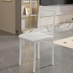 VECELO Metal Dining Chairs Set of 4, Steel Legs and PU Leather Cushion Seats for Kitchen, Living Room, White