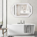 36x24 Inch Scalloped Wall Mirror with Wooden Frame, Rustic Farmhouse Bathroom Vanity Mirror, Decorative Mirrors for Living Room, Bedroom, Entryway – Vertical or Horizontal Mount