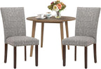 COLAMY 3-Piece Extendable Dining Table Set for 2, 36" Kitchen Round Wood Table with 2 Nailhead Dining Room Chairs,Light Brown/Boho