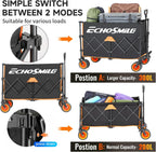 EchoSmile Collapsible Foldable Extended Wagon with 500lbs Weight Capacity, 300L Folding Utility Wagon Cart with Big All-Terrain Wheels for Beach,Sport,Gargen&Grocery,Black & Orange