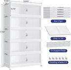 1200QT Extra Large Stackable Storage Bins with Lid & Wheels & Doors, 300Gal Foldable Collapsible Closet Organizers, Plastic Cabinet Box Container Drawer for Home Kitchen Bedroom, 5Pack White