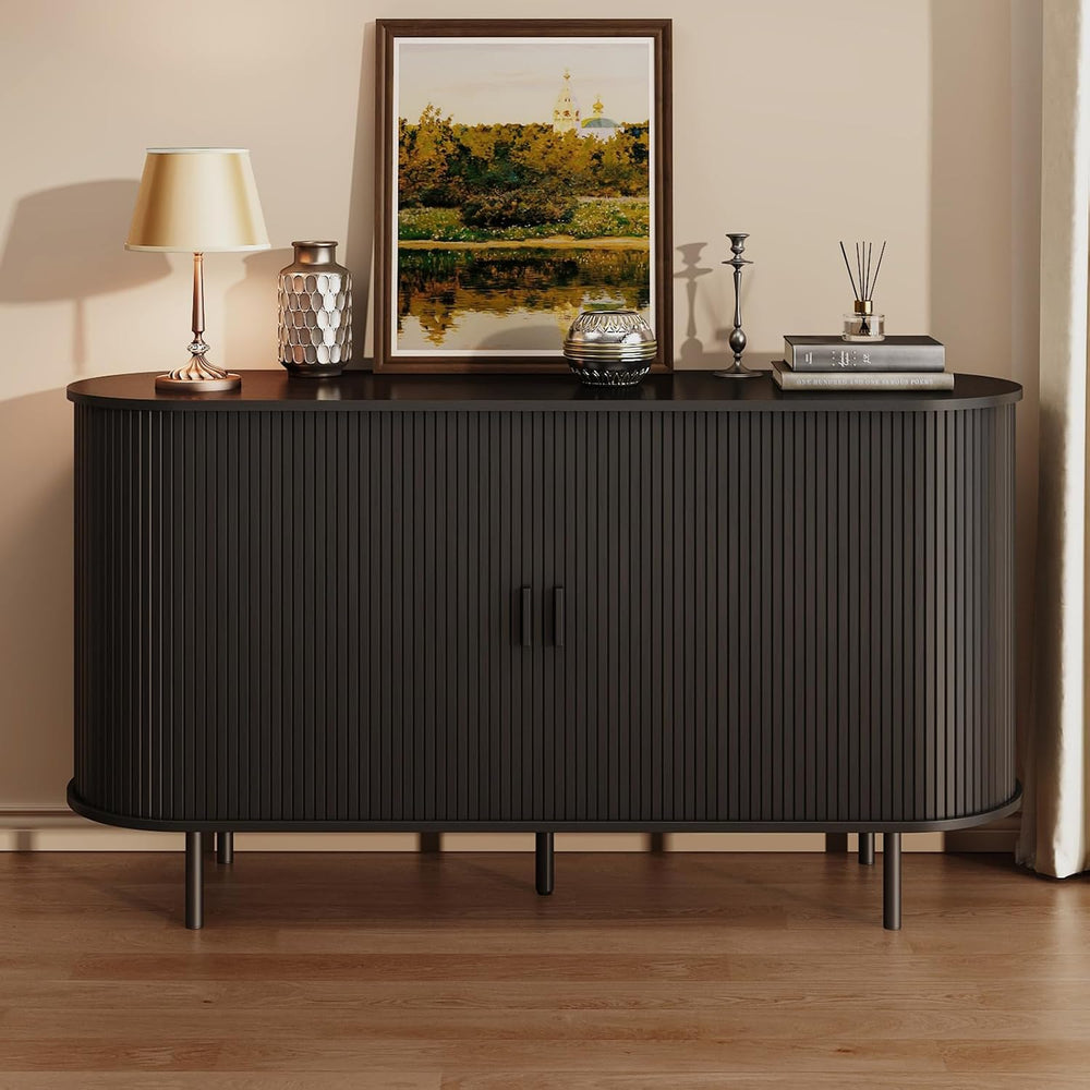 ComfyCorner 55" Fluted Buffet Sideboard Cabinet with Sliding Door, Black