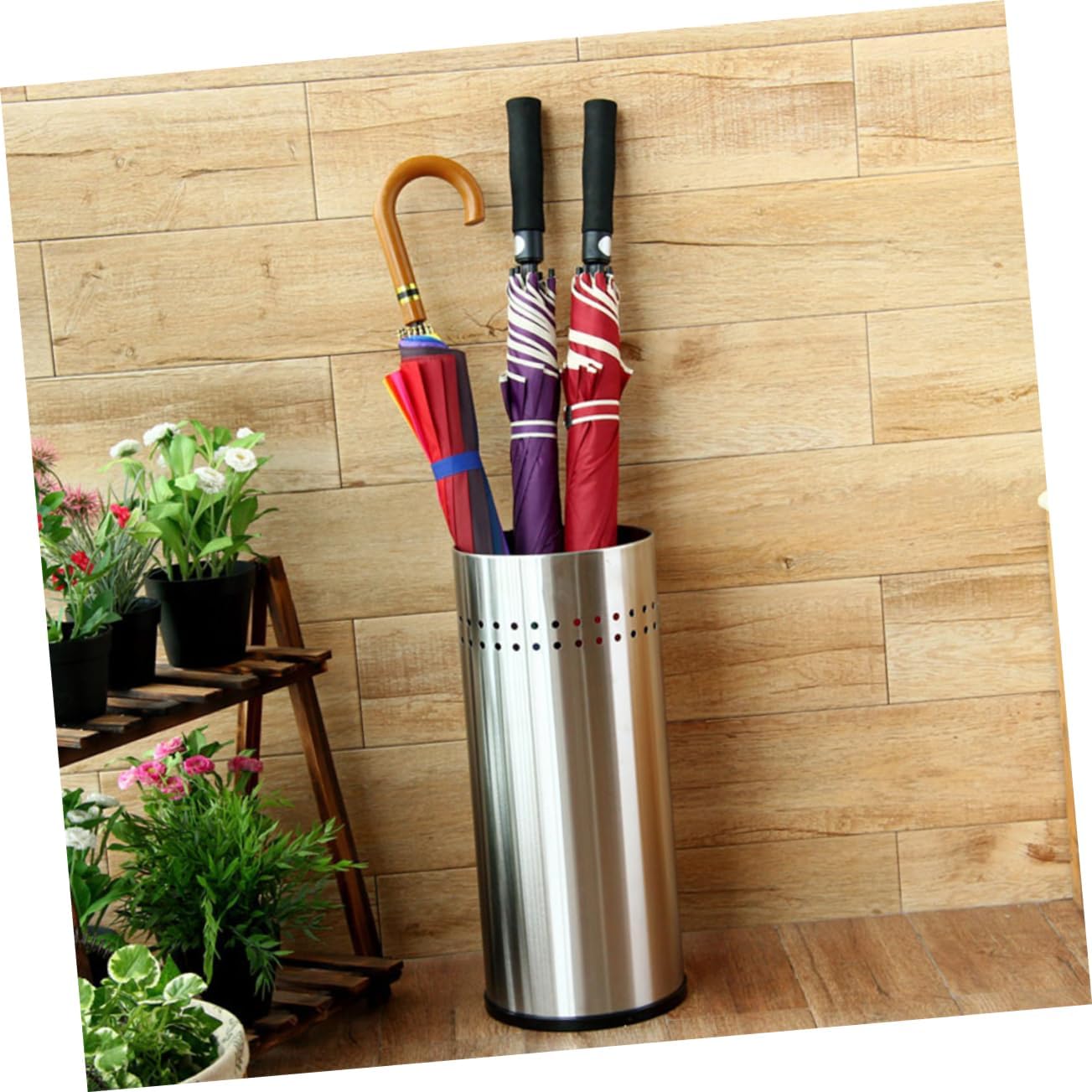 MAGICLULU Stainless Steel Umbrella Organizer for Home Hotel and Office Leakproof Long Handle Holder Storage Bucket for Umbrellas Stylish Decor for Entryway and Dining Spaces