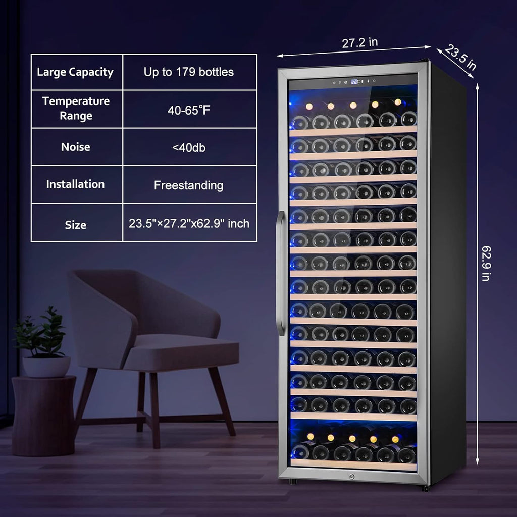 Wine Cooler Refrigerator, 179 Bottles Professional Wine Fridge with Powerful Compressor,Quiet Operation and Elegant Design for Wine Lovers