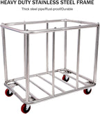 10 Bushels Laundry Cart Commercial/Home,Heavy Duty Large Stainless Steel Rolling Laundry Basket with Wheels，for Laundry Organizer and Storage,260LBS Load (Brown)