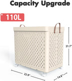 UAK Laundry Basket with Wheels, Collapsible Plastic Laundry Hamper with Handle, Foldable Laundry Basket Organizer for Laundry and Bathroom Ivory, XXXXL (110L)