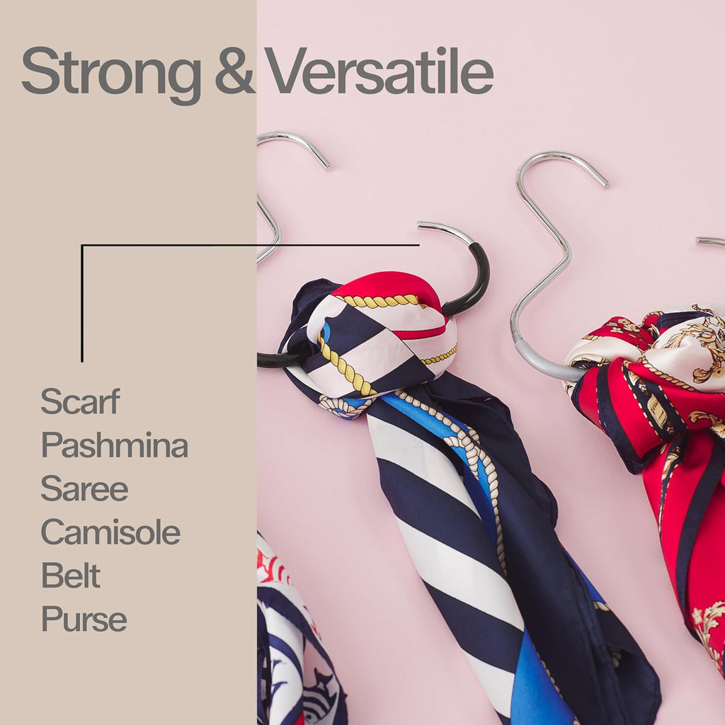 MAWA by Reston Lloyd Scarf, Shawl, Belt, and Accessory Organizer, Non-Toxic Metal Hanger with Grip Coating, Easy Access Open Hook, Model G-1, Space-Saving Design, Set of 5, Latte